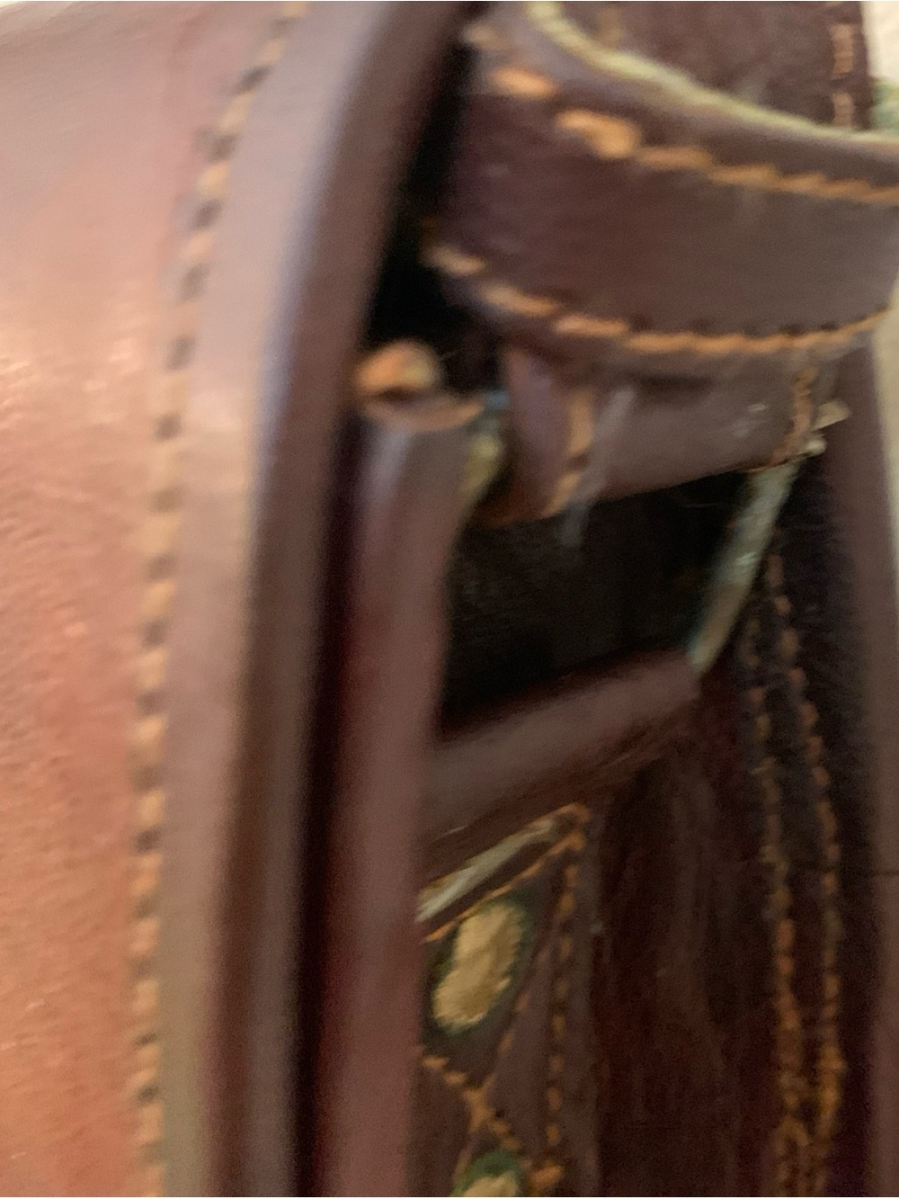 Vtg Waxed Leather Messenger Bag Crossbody Green Canvas Interior Brass Hardware - Picture 6 of 13